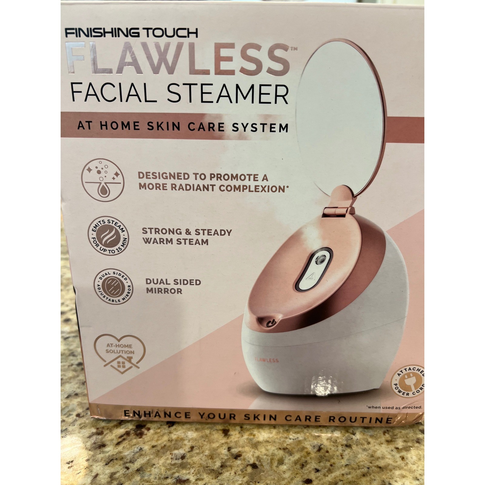 Finishing Touch Flawless Facial Steamer Rose Gold White Skin Care System Mirror
