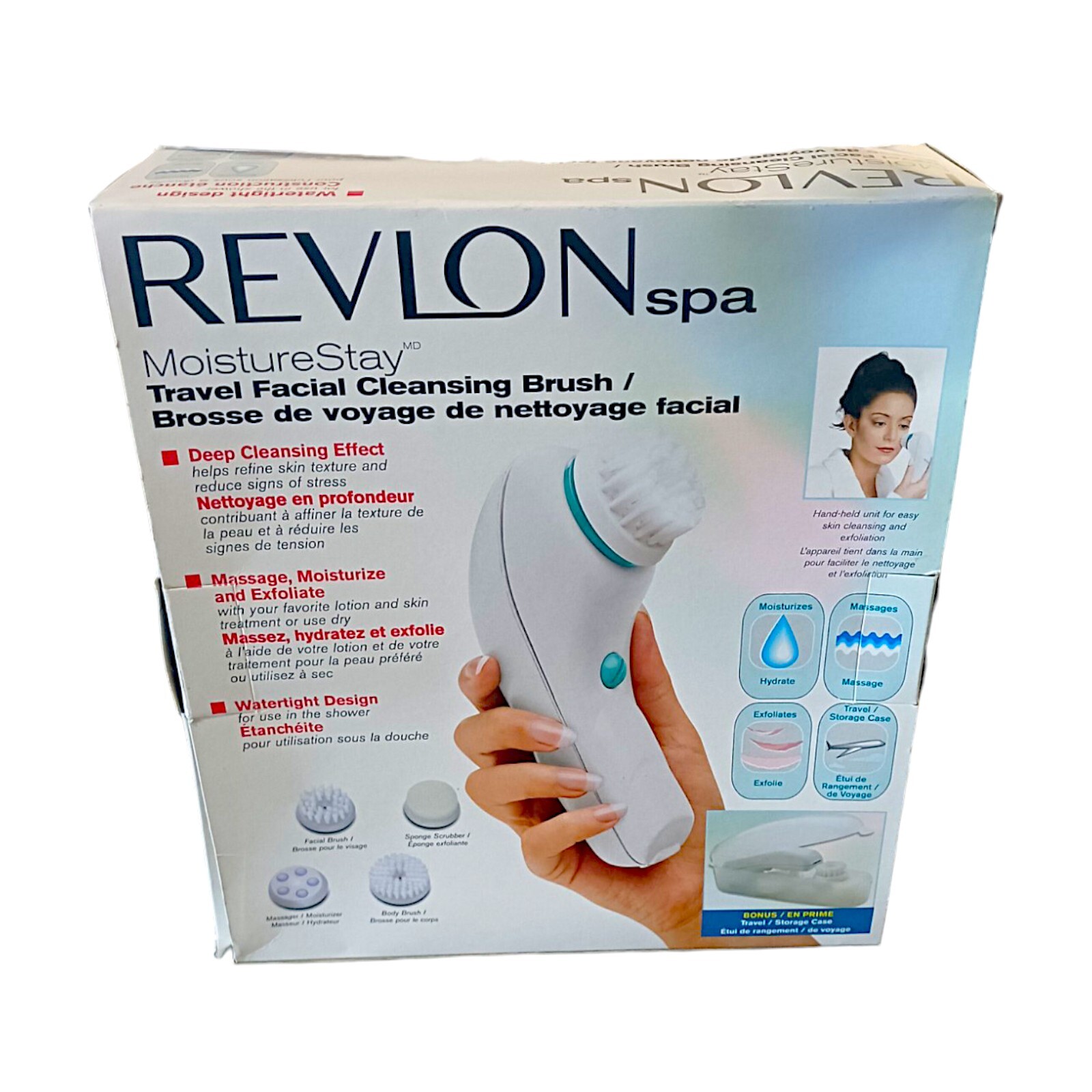 NOS Revlon spa MoistureStay Travel Facial Cleaning Brush Portable W/ Bonus Case