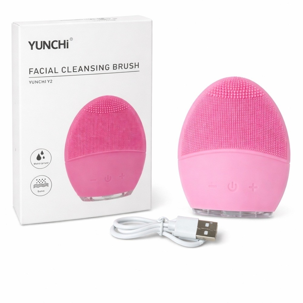 Sonic Facial Cleansing Brush Pink Waterproof USB Silicone Exfoliating