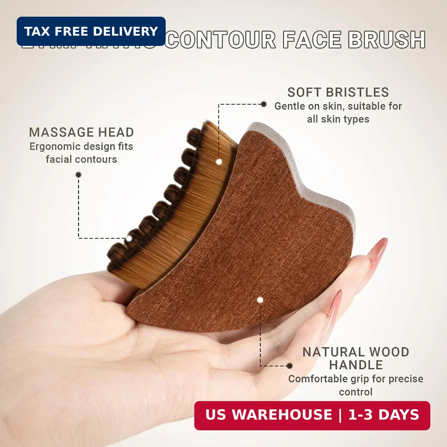 Wood Lymphatic Contour Face Brush Dry Brushing and Gua Sha Tool | Solid wood