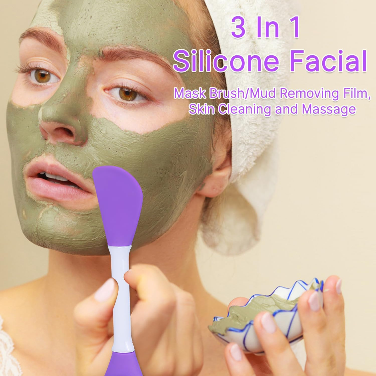 2pc Silicone Facial Cleansing Brush Pore Scrubber Face Mask Applicator Purple