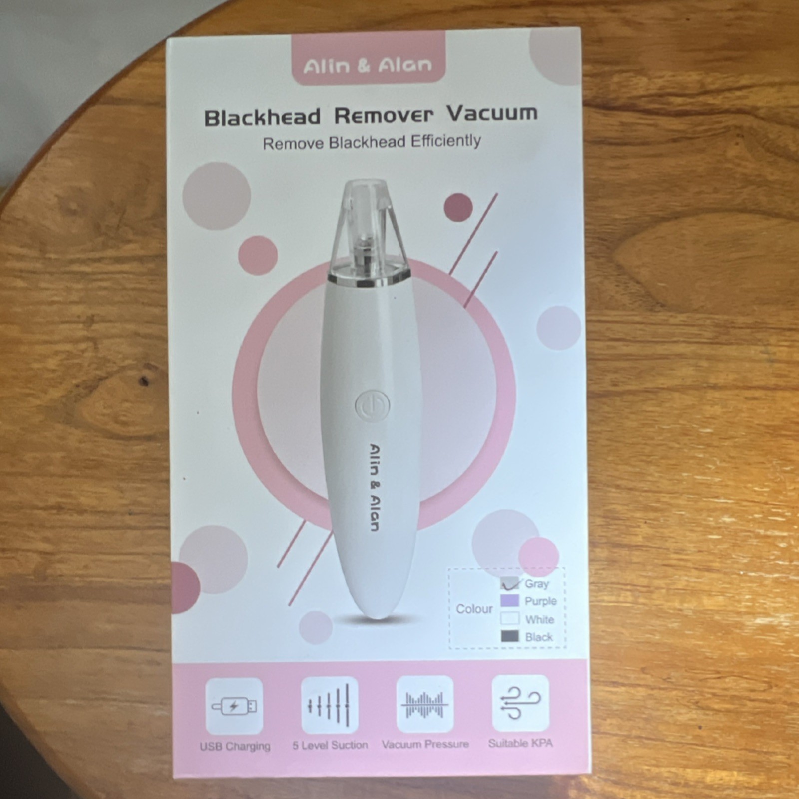 Alin & Alan Blackhead Remover Vacuum Gray USB Charging 5 Level Suction