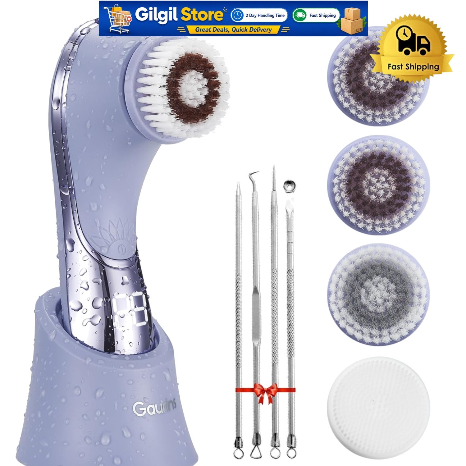 Rechargeable Waterproof Facial Cleansing Brush with 4 Brush Heads – Deep Cleanse