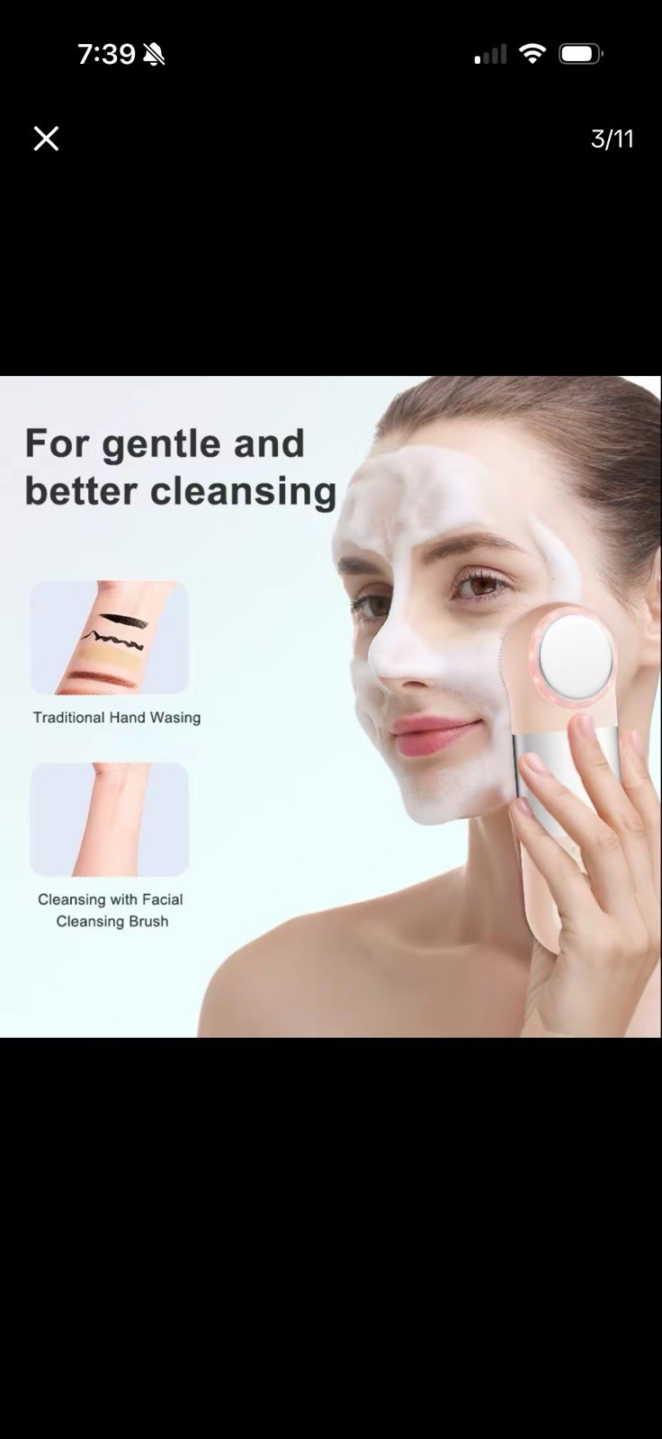 Hot & Cold Electric Facial Cleansing Brush, Silicone, IPX7 Pink/White