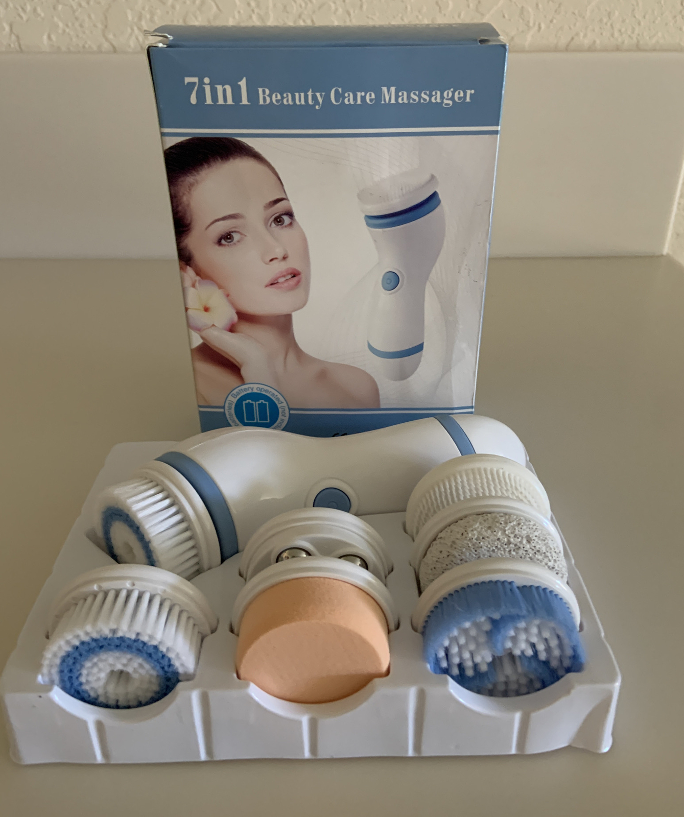 7 In 1 Beauty Care Facial Cleansing Brushes Massager and Foot Pumice Head New