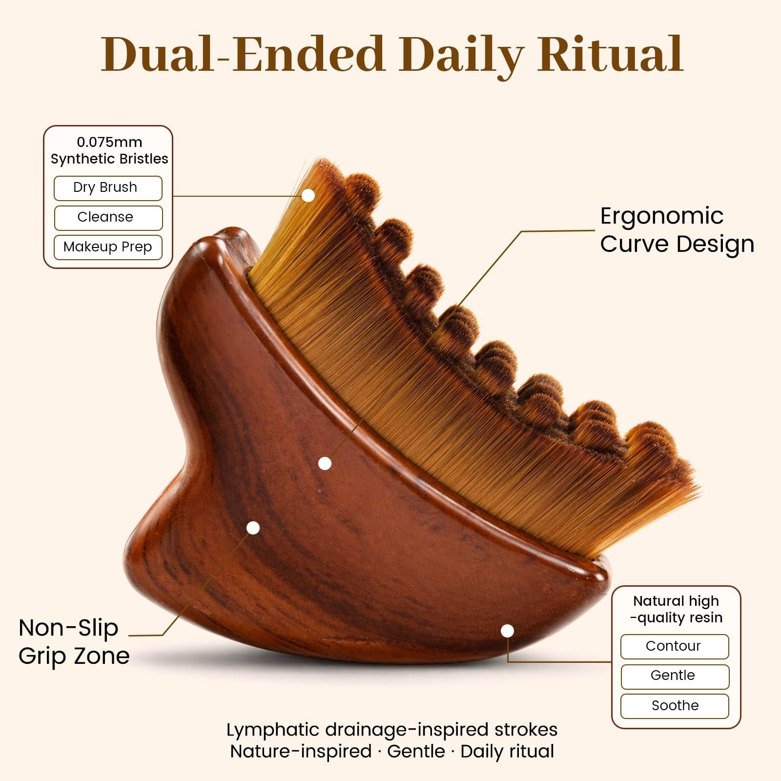 3-in-1 Lymphatic Face Massager Brush, Gua Sha Tool for De-Puffing & Sculpting