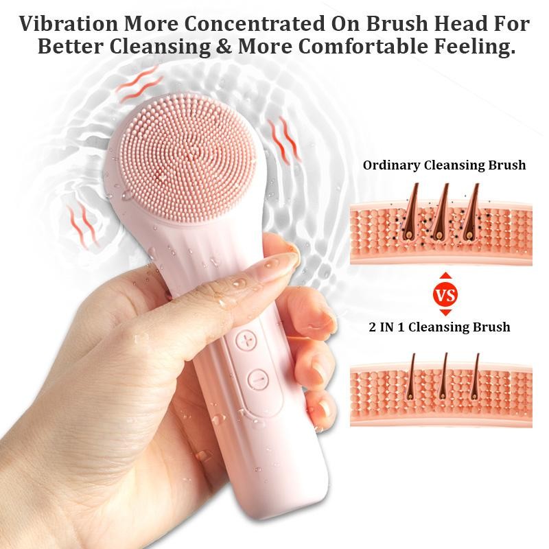 Ultrasonic Facial Cleansing Brush Silicone Waterproof Rechargeable Acne Pink
