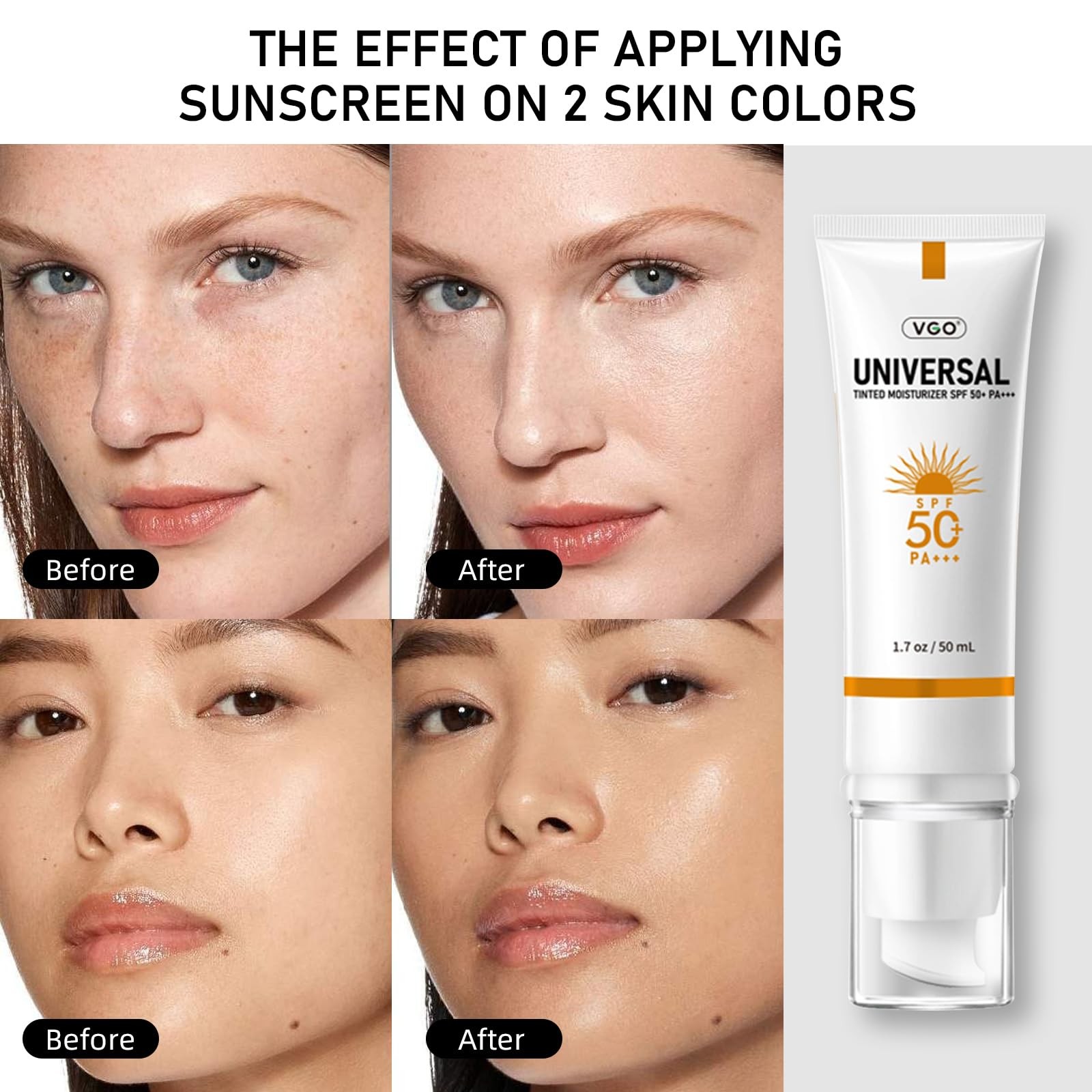 VGO Tinted Sunscreen for Face SPF 50, Hydrating 1.7 Fl Oz (Pack of 1), Light