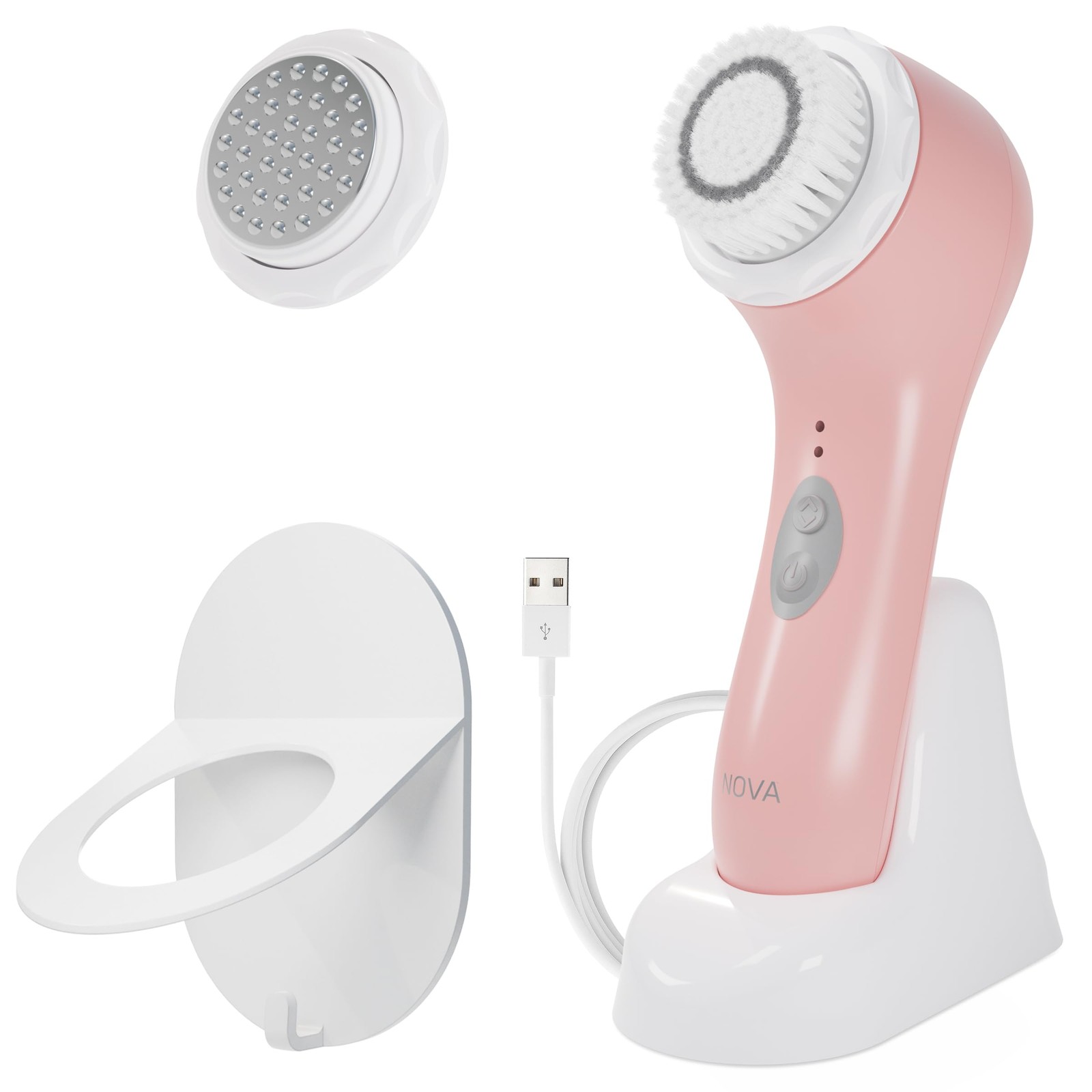 Spa Sciences – NOVA – Sonic Cleansing Brush with Bristles & 4 Piece Set, Pink