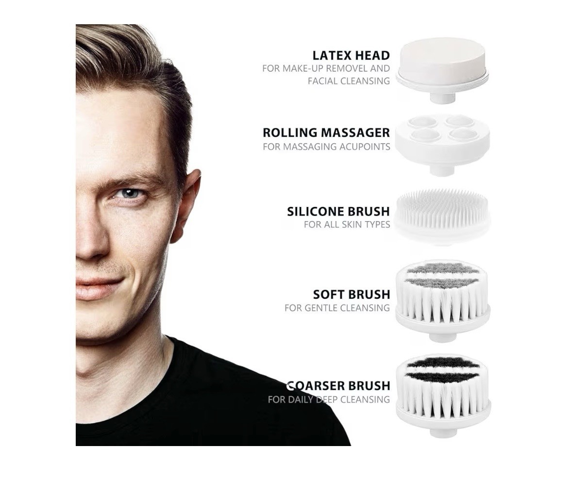 Waterproof Facial Cleansing Spin Brush Set with 5 Exfoliating Brush Heads – Elec
