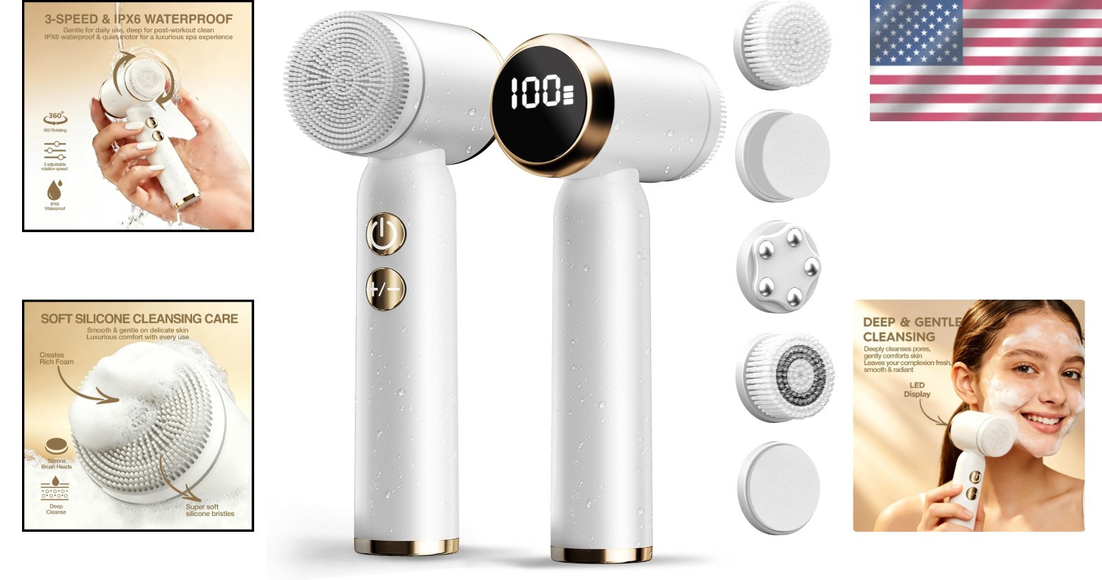 Portable Waterproof Facial Cleansing Brush – LED Display & Ergonomic Design