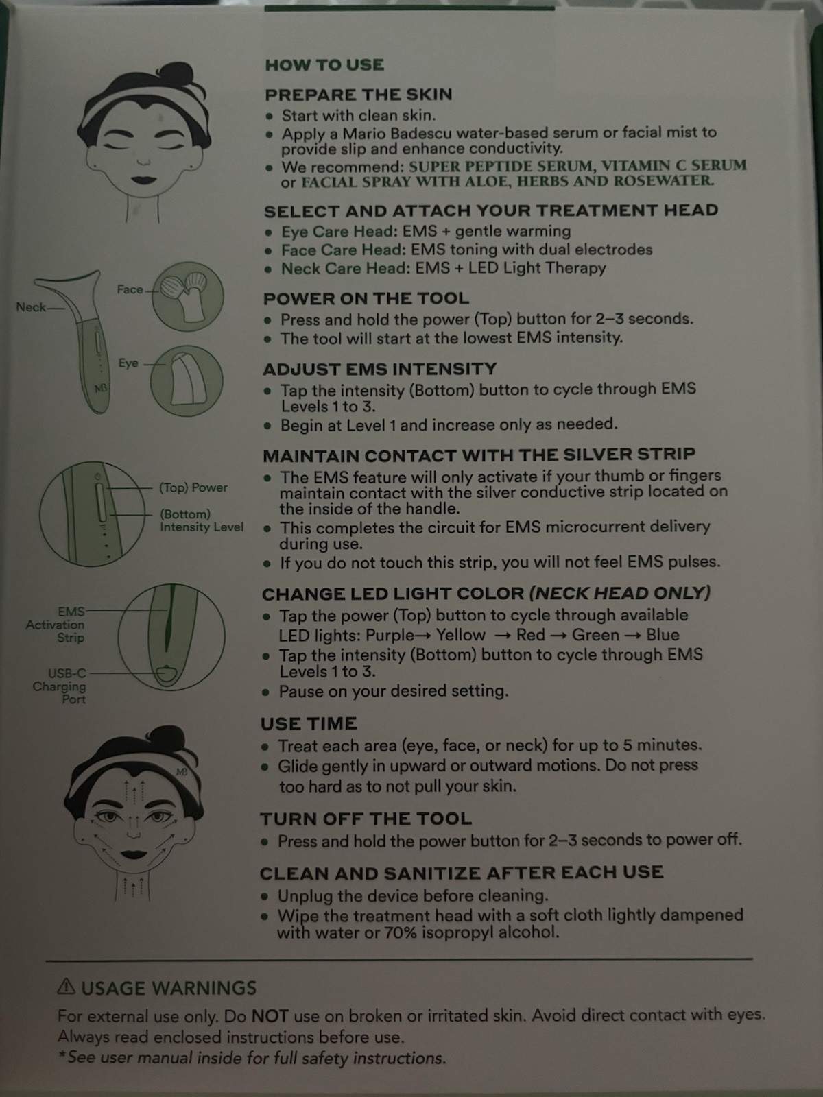 Mario Badescu 3- In – 1 LED + EMS Facial Tool New In Box