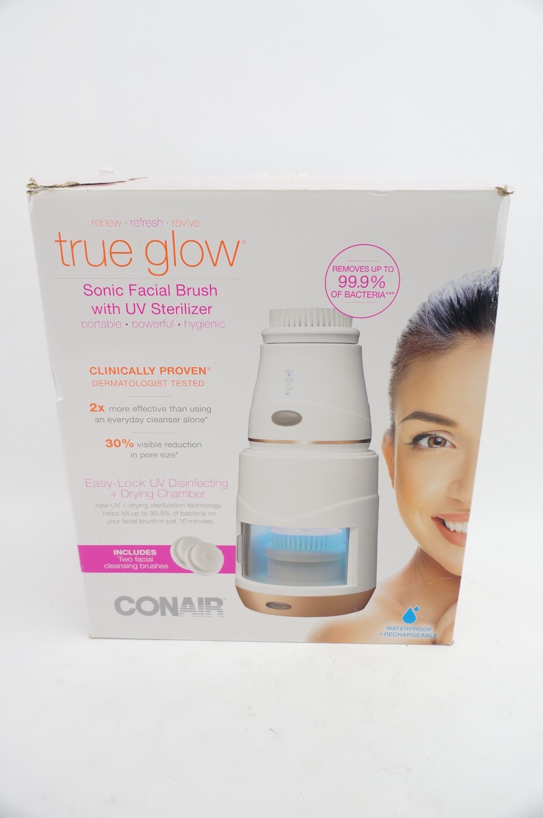 VGC Conair True Glow Sonic Facial Brush W/UV Sterilizer Face Cleansing In Box