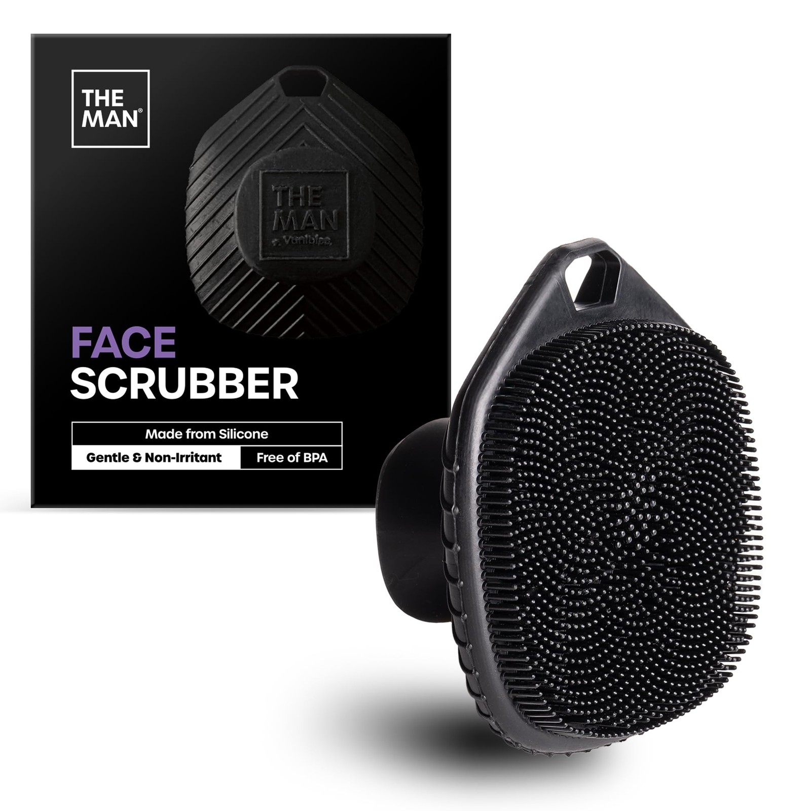 The Man Silicone Face Scrubber for Men – Gentle Single Scrubber, Black