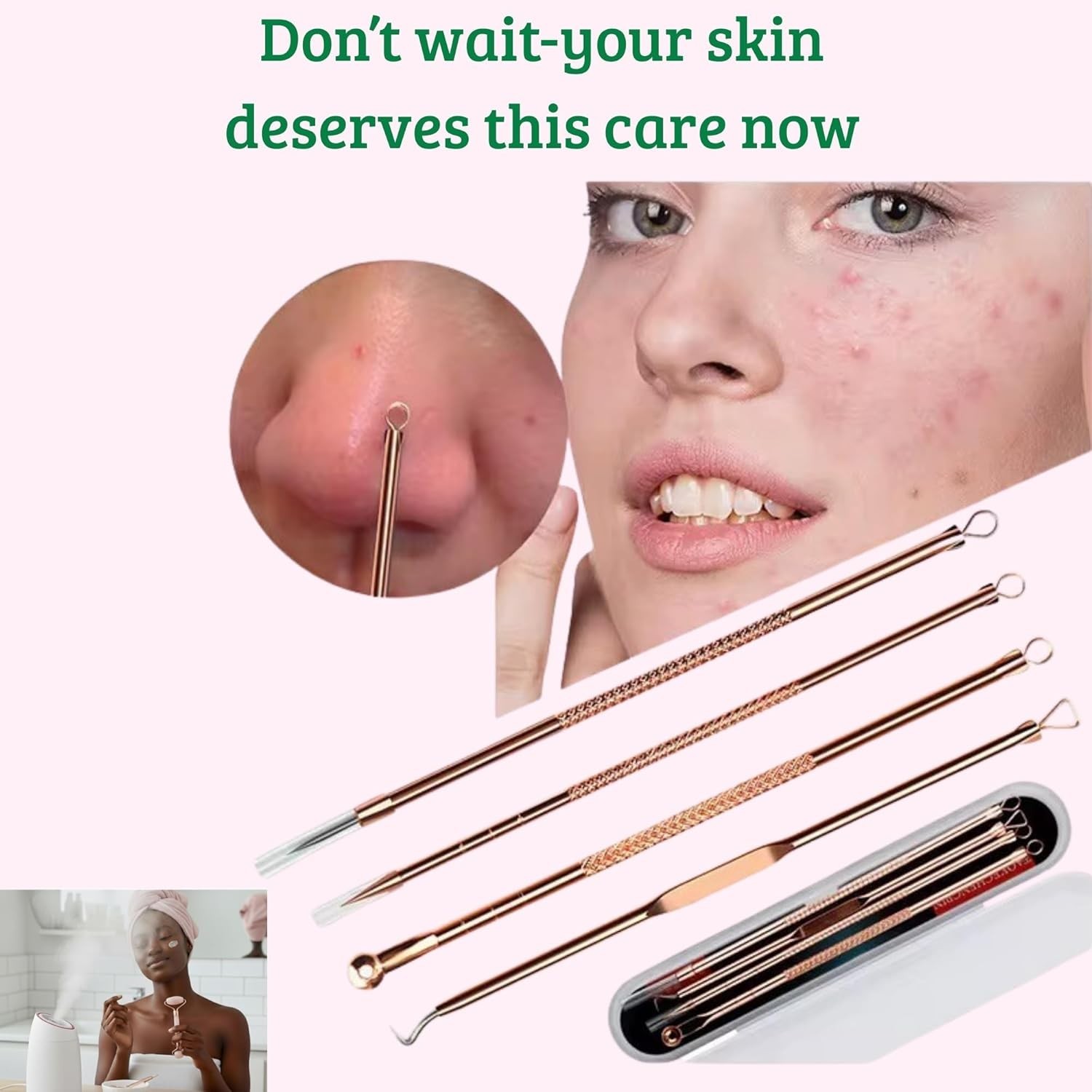 Complete Home Facial Steamer Spa Set with Jade Roller & Blackhead Tools