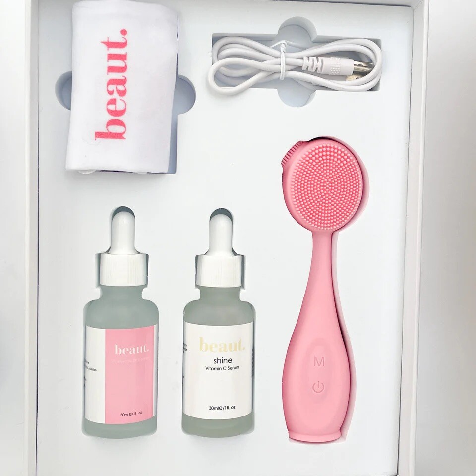 Beaut Halo Kleen Serum Set🔹️Rose Quartz Silicone Cleansing tool NEW Sealed