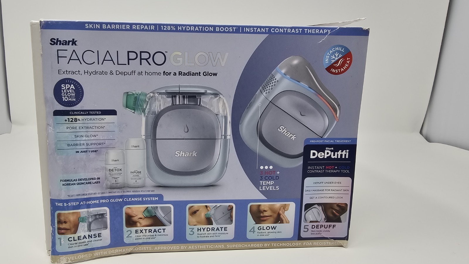 Shark FacialPro Glow at-Home Facial System with DePuffi Hot & Cold – Blue