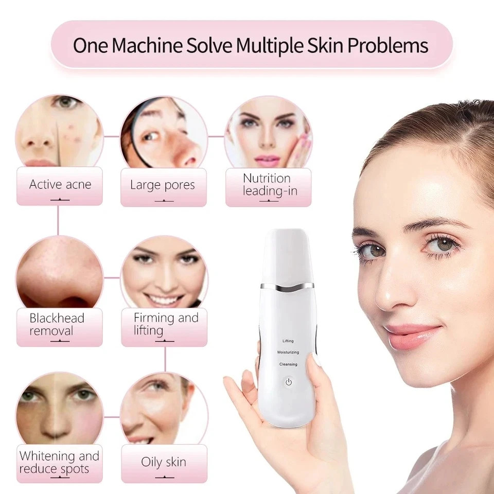 3-in-1 Electric Ultrasonic Facial Deep Skin Cleaning Scrubbing Machine White
