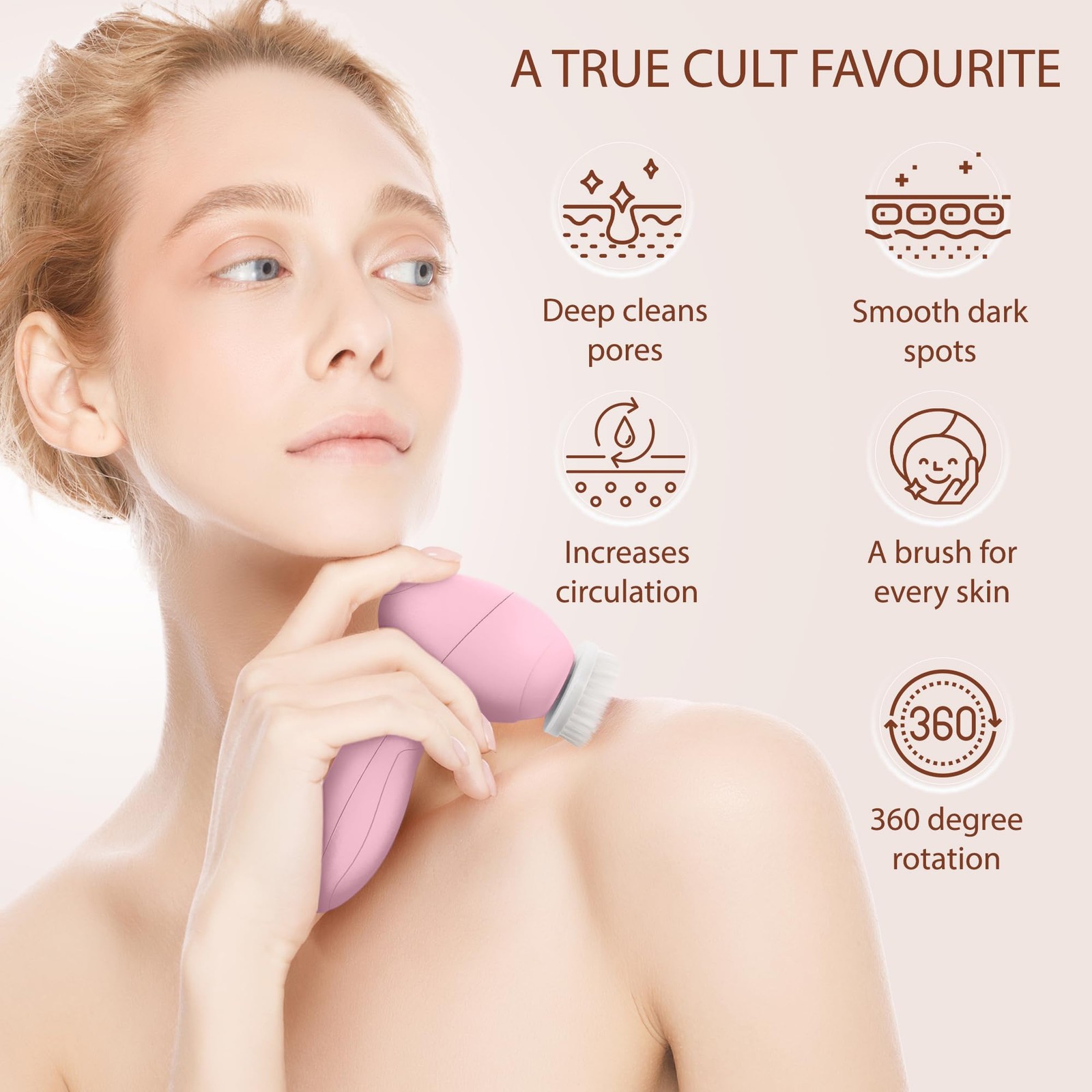 VISOFO Facial Cleansing Brush Face Scrubber Exfoliating Cleaning Rose Quartz