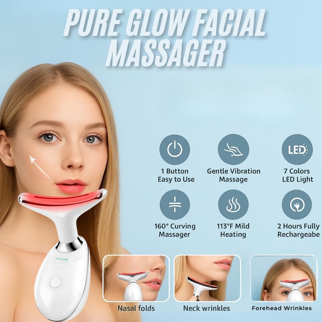 Face and Neck Massager with 7 Colors LED Light Therapy, Multi-Functional, Ski…