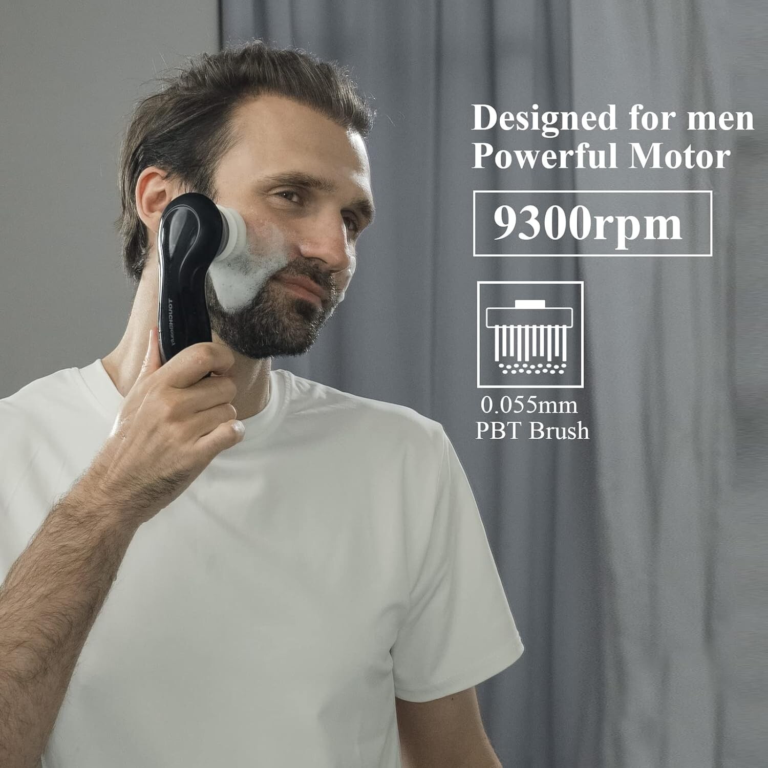 Facial Cleansing Brush for Men Face Scrubber with Advanced PBT Bristles Spin
