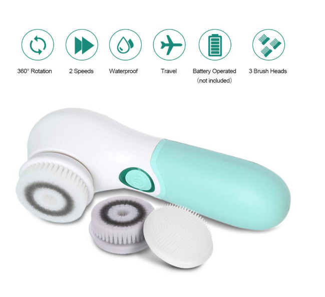 Electric Facial Cleansing Brush 3 Heads Silicone Face Scrubber Deep Clean…