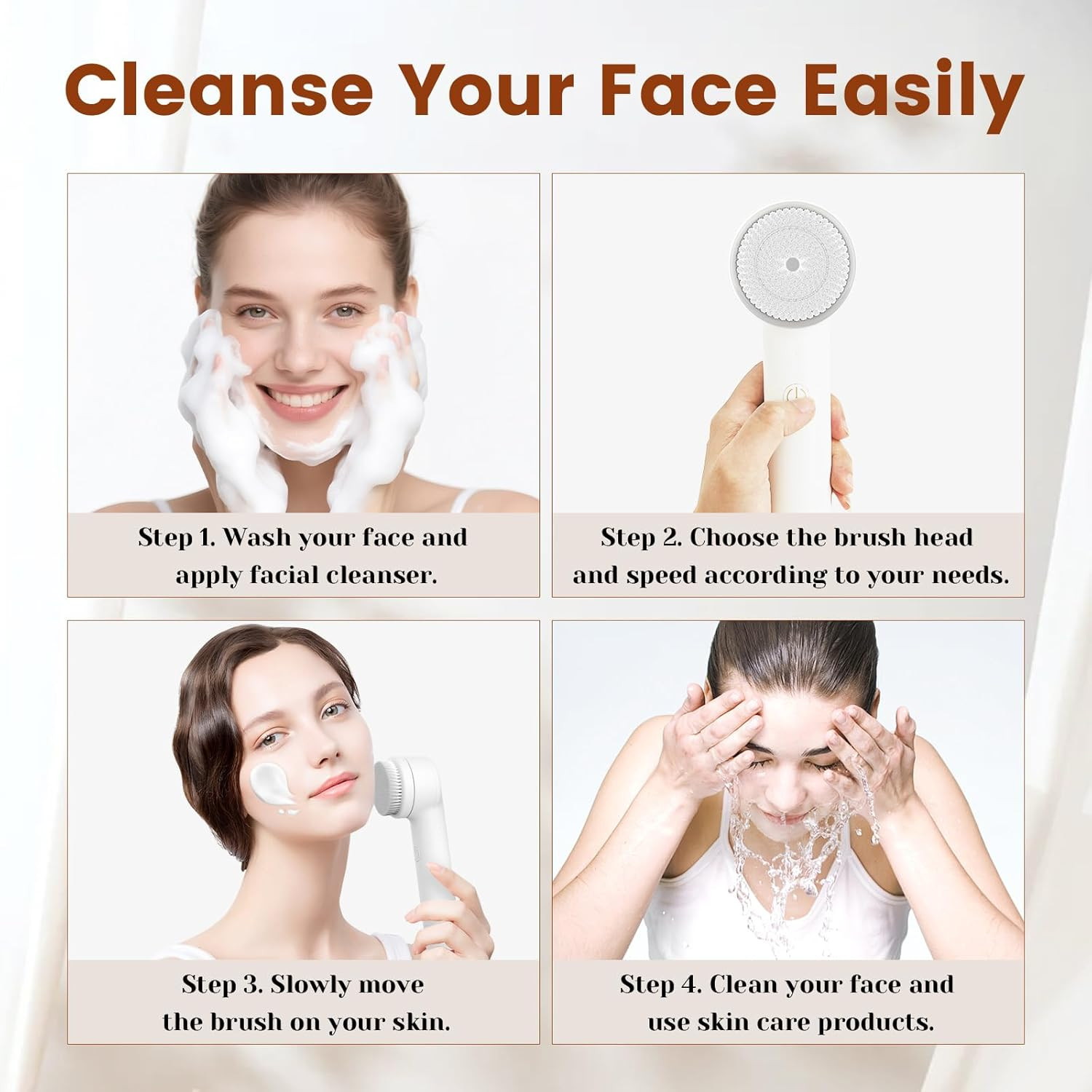 Electric Facial Cleansing Brush, 3-in-1 Waterproof Face Scrubber, 3-Speed
