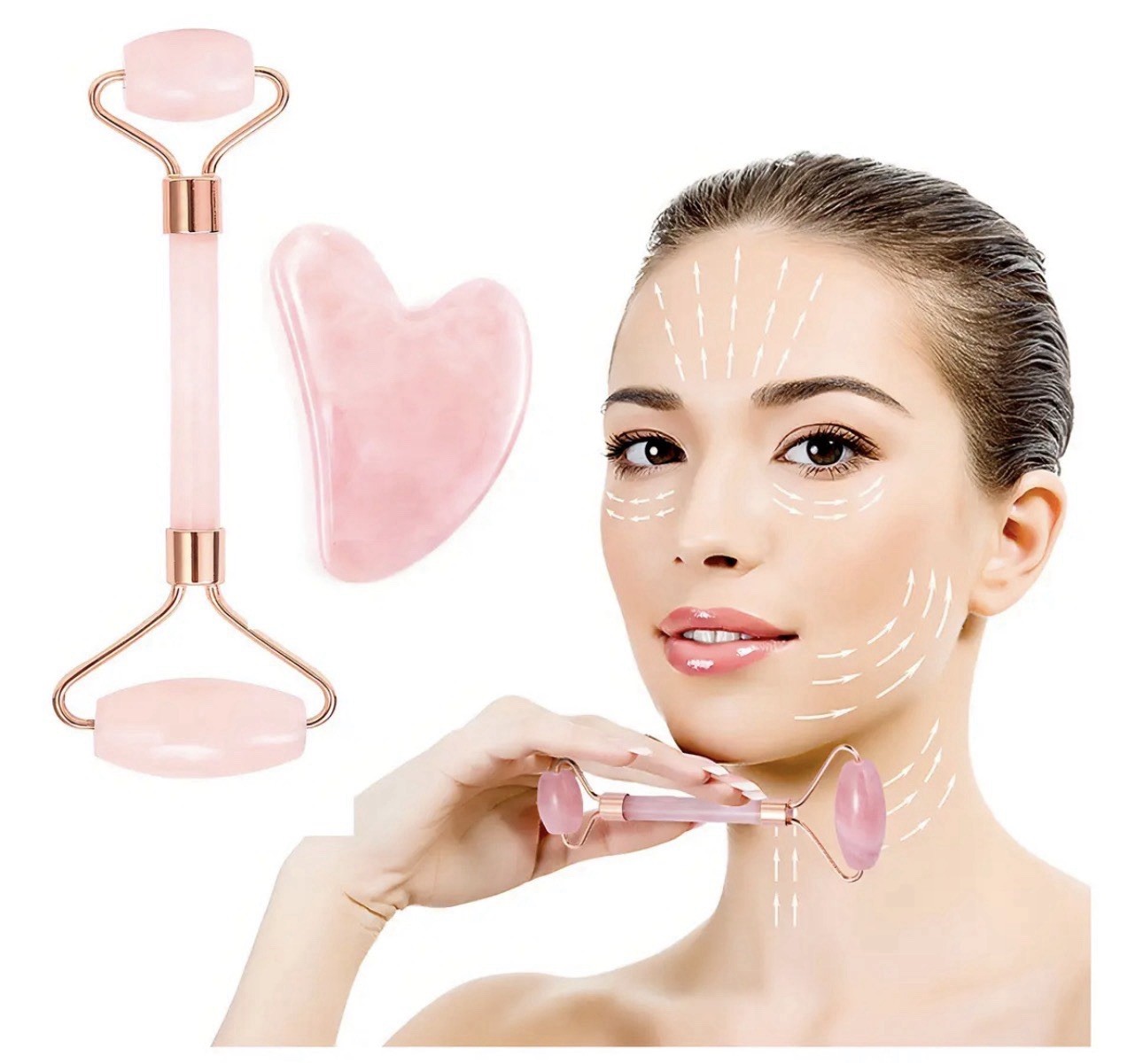 Beauty Face Roller Set Pink & White Heart Facial Massager 2 Pack