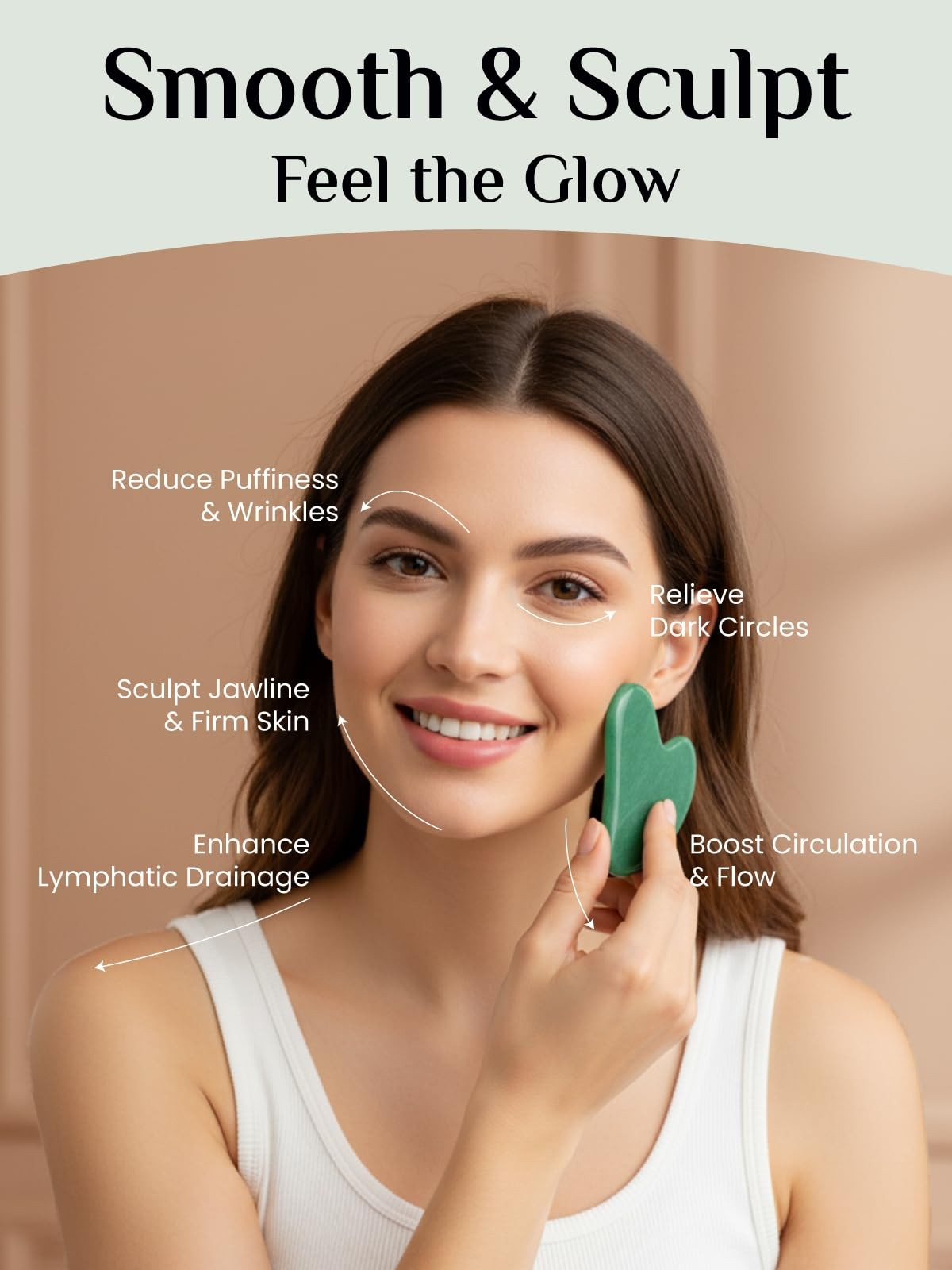 Green Jade Stone Gua Sha Facial Tool Natural Skincare Massage Tool