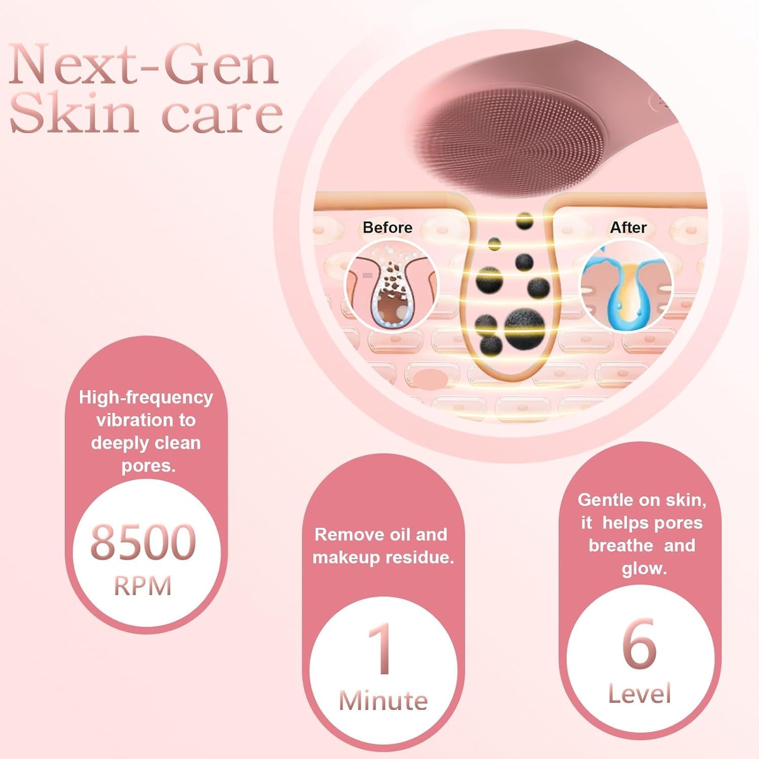 LZP Silicone Face Scrubber, Electric Facial Cleansing Brush with Natural Pink