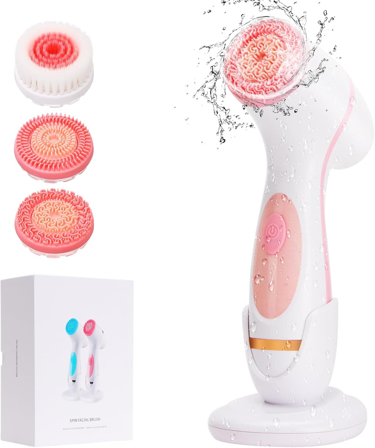 Facial Cleansing Brush, Waterproof Dual-Rotation Face Scrubber Exfoliator with 3
