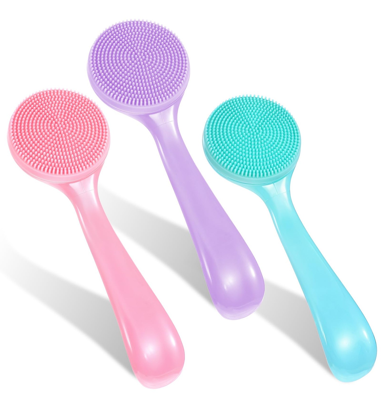 3 Pack Silicone Facial Scrubber, Blue + Pink, Blue, Purple