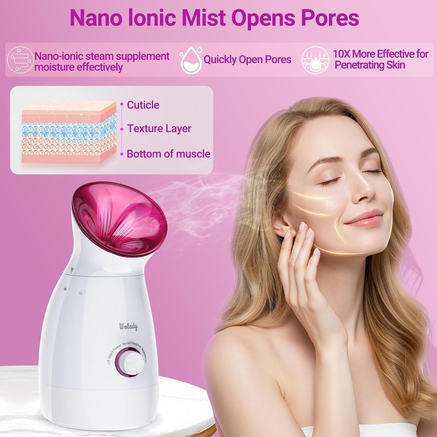 LARGE 3-IN-1 FACIAL STEAMER WITH SKIN CARE TOOLS – PINK