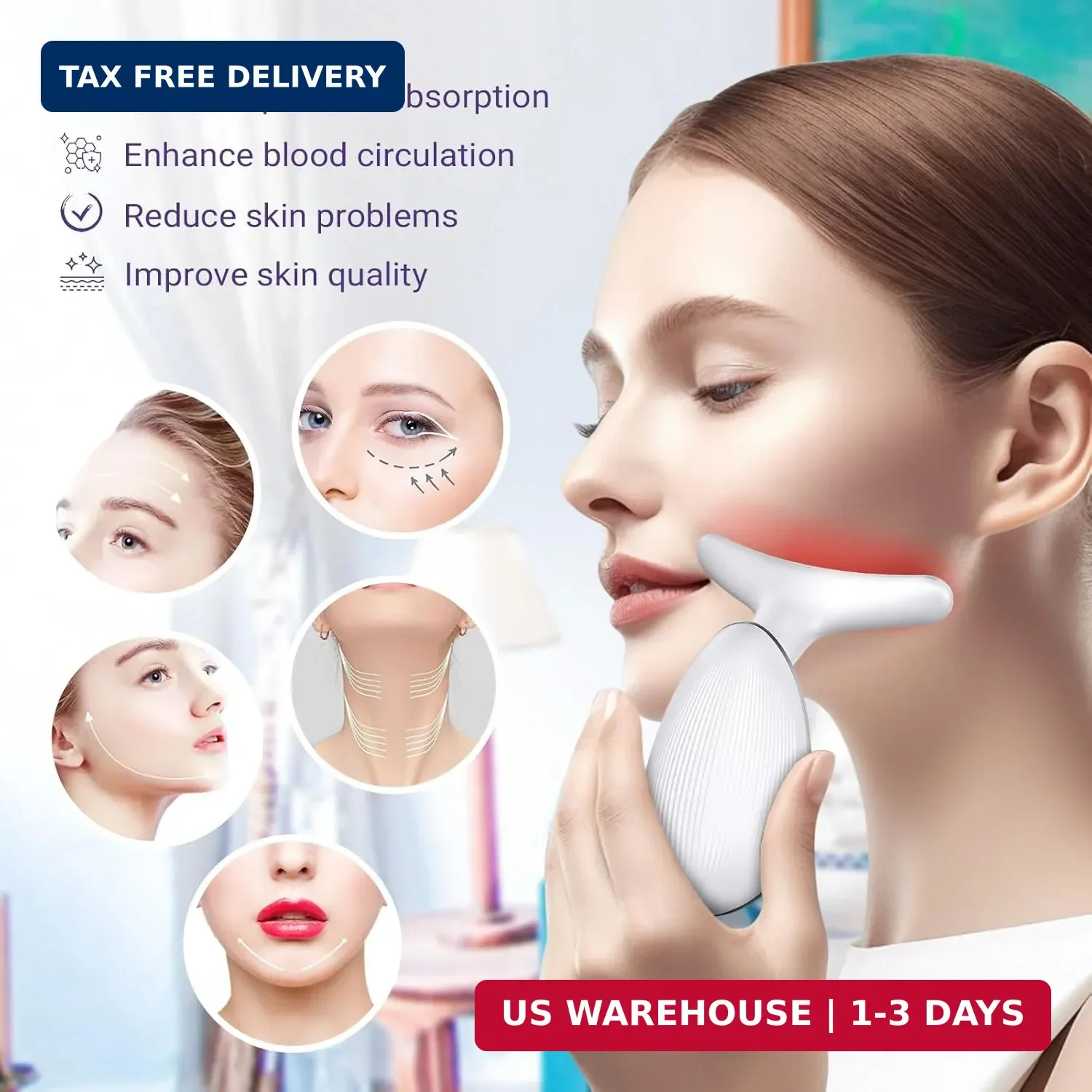 Neck Face Massager, Face Sculpting Tool, 3 Modes and Vibration for Facial Massag