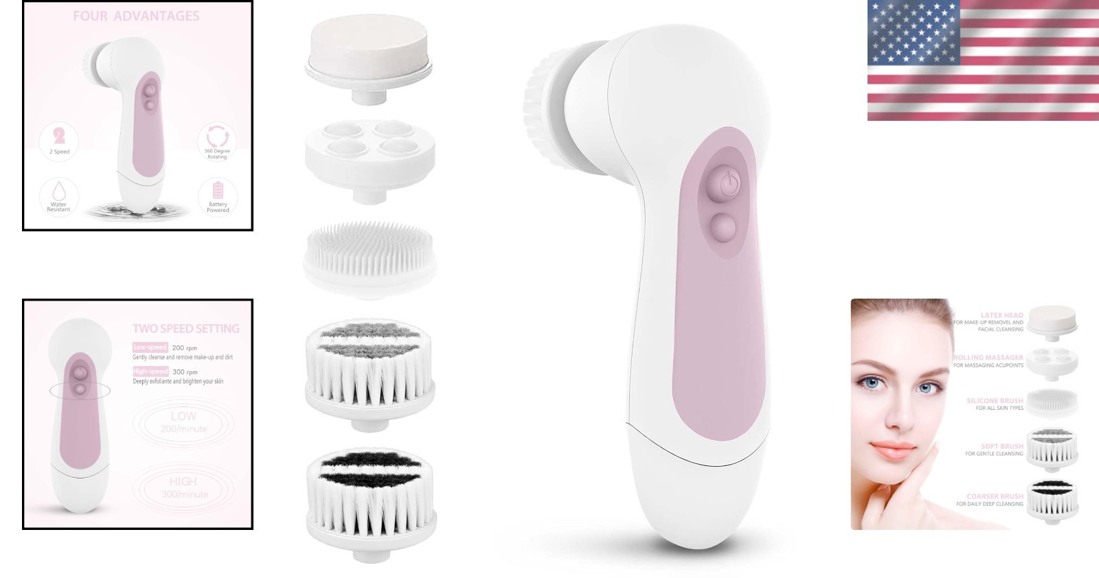 All-in-One Electric Face Scrubber with 5 Brush Heads for Spa-Like Cleansing