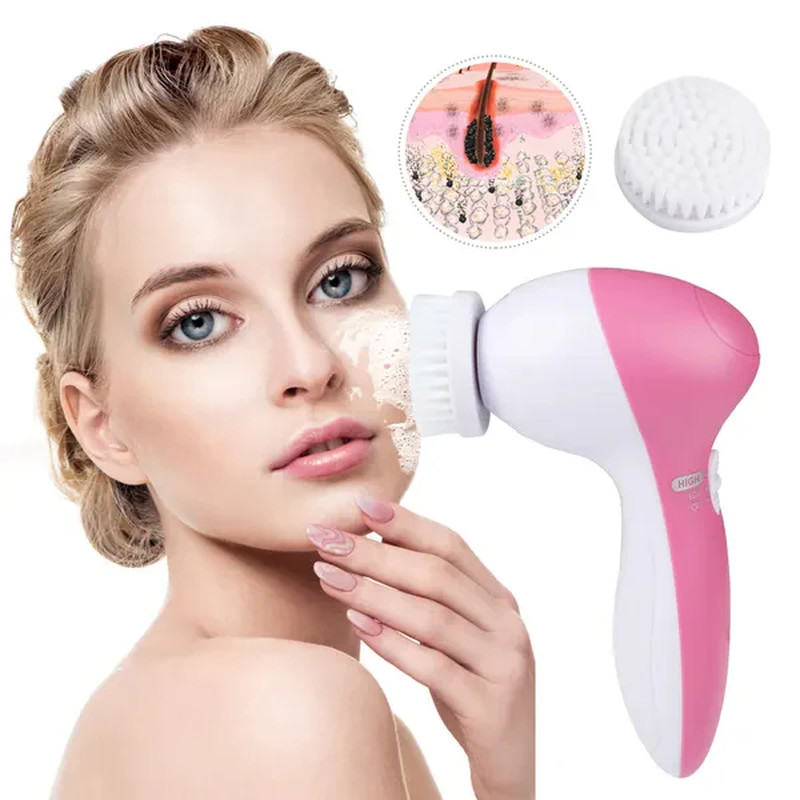 Waterproof Facial Cleansing Brush with 5 Brush Heads, Electric Face Scrubber