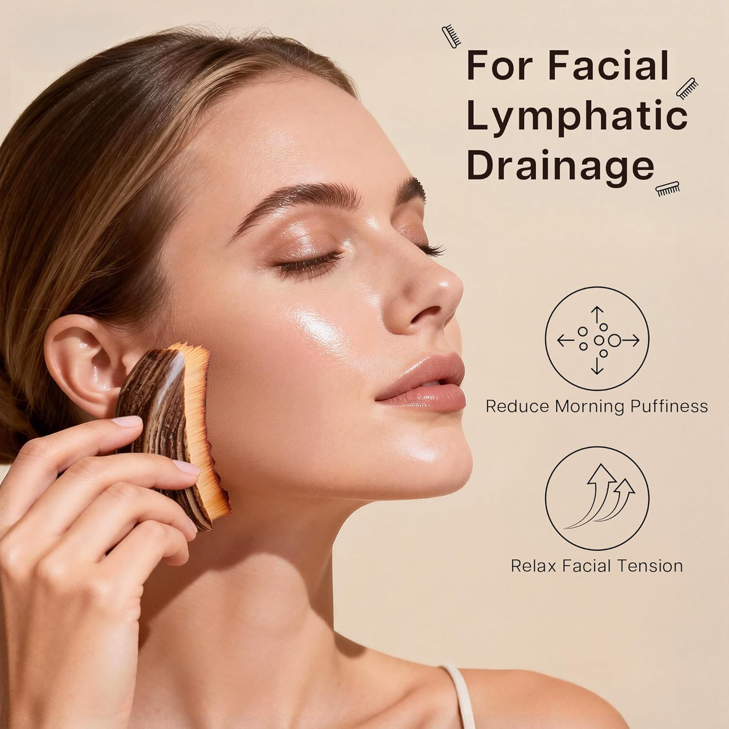 Lymphatic Contour Face Brush, V-Shape Lymphatic Drainage Brush for Facial Massag