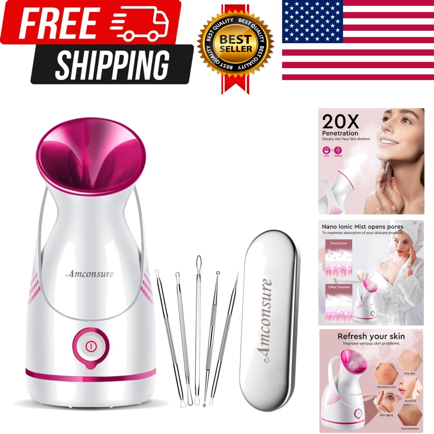 Facial Steamer – Nano Ionic Face Steamer Warm Mist Steamer for Home Sauna SPA…