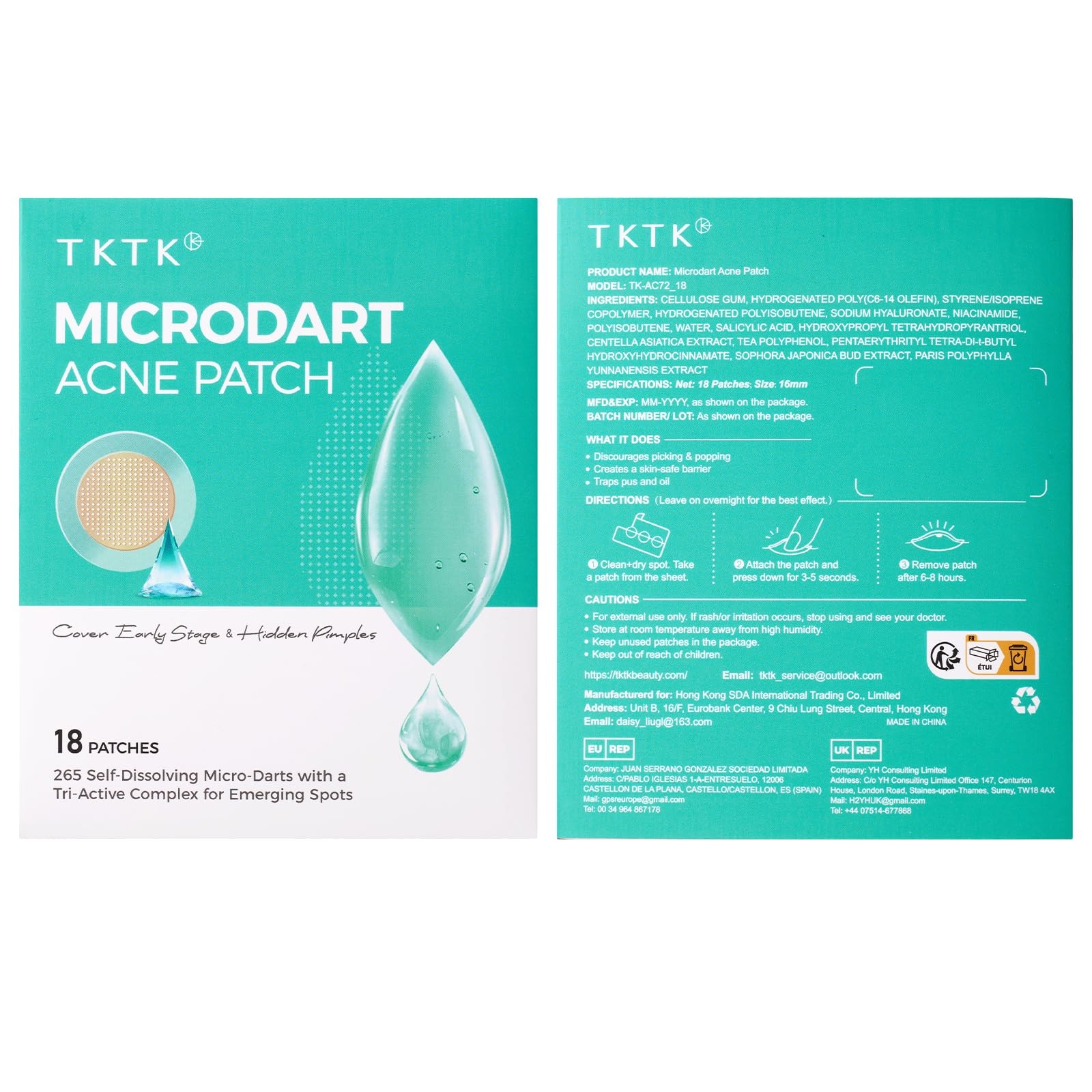 TKTK 265 Self-Dissolving Microdarts Pimple Patches for Face, 18 Count