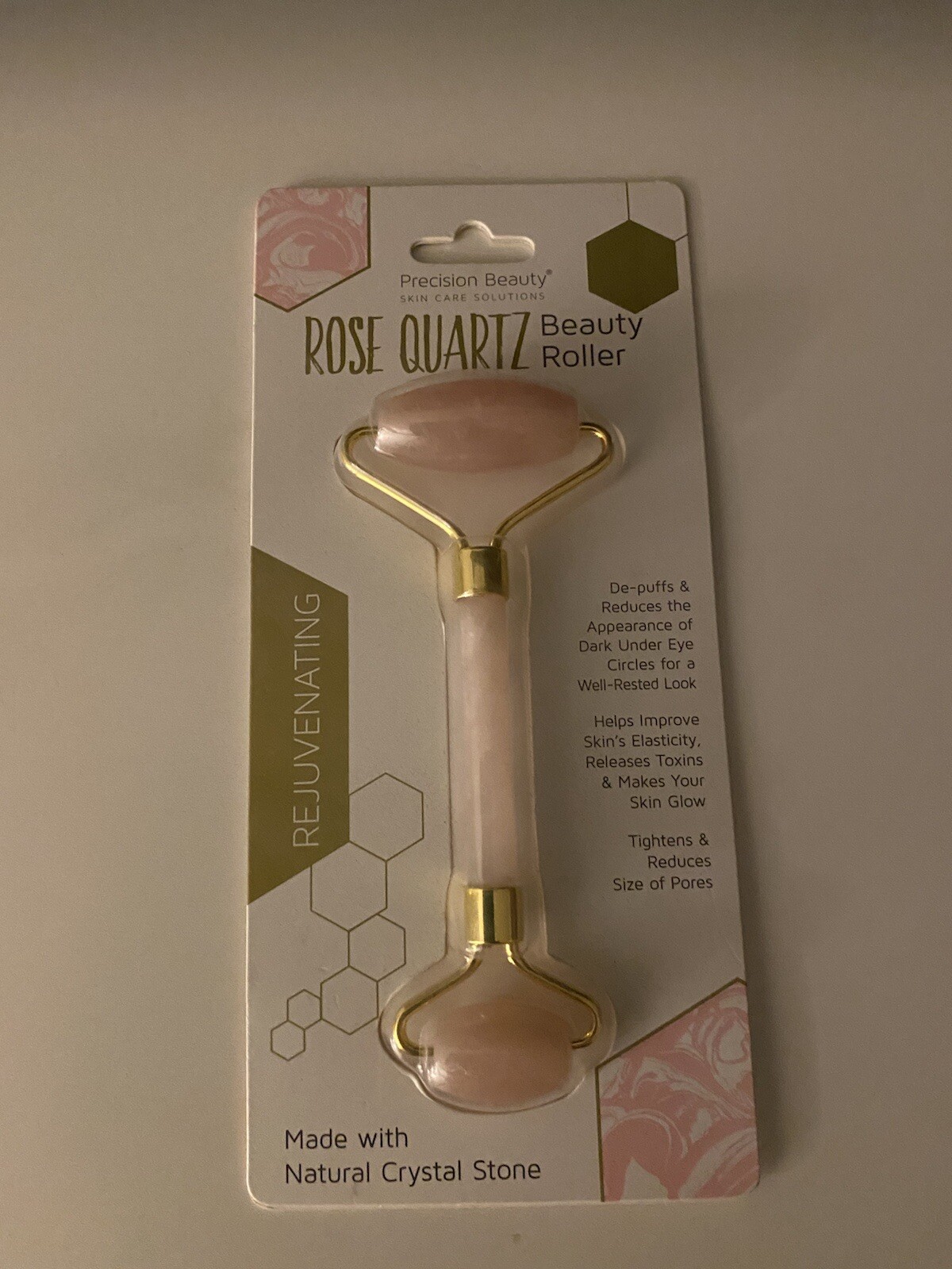 Precision Beauty ~ Rose Quartz Beauty Roller / Natural Crystal Stone ~ New n Pkg