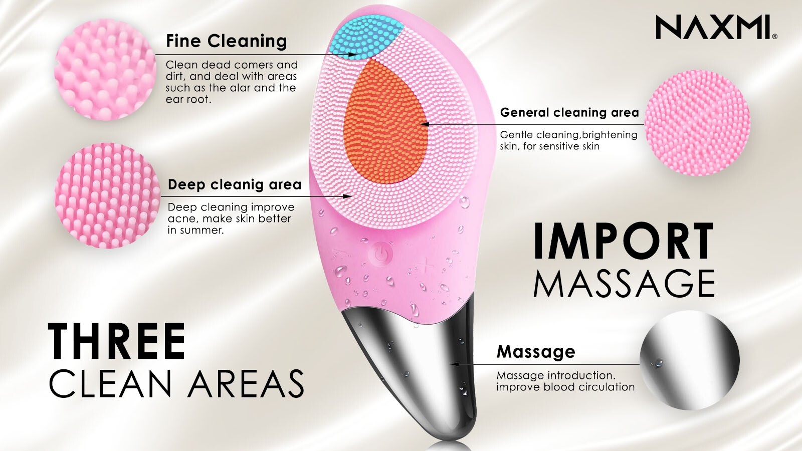 NAXMI Sonic Facial Cleansing Brush Waterproof Face Scrubber for Deep Cleansing