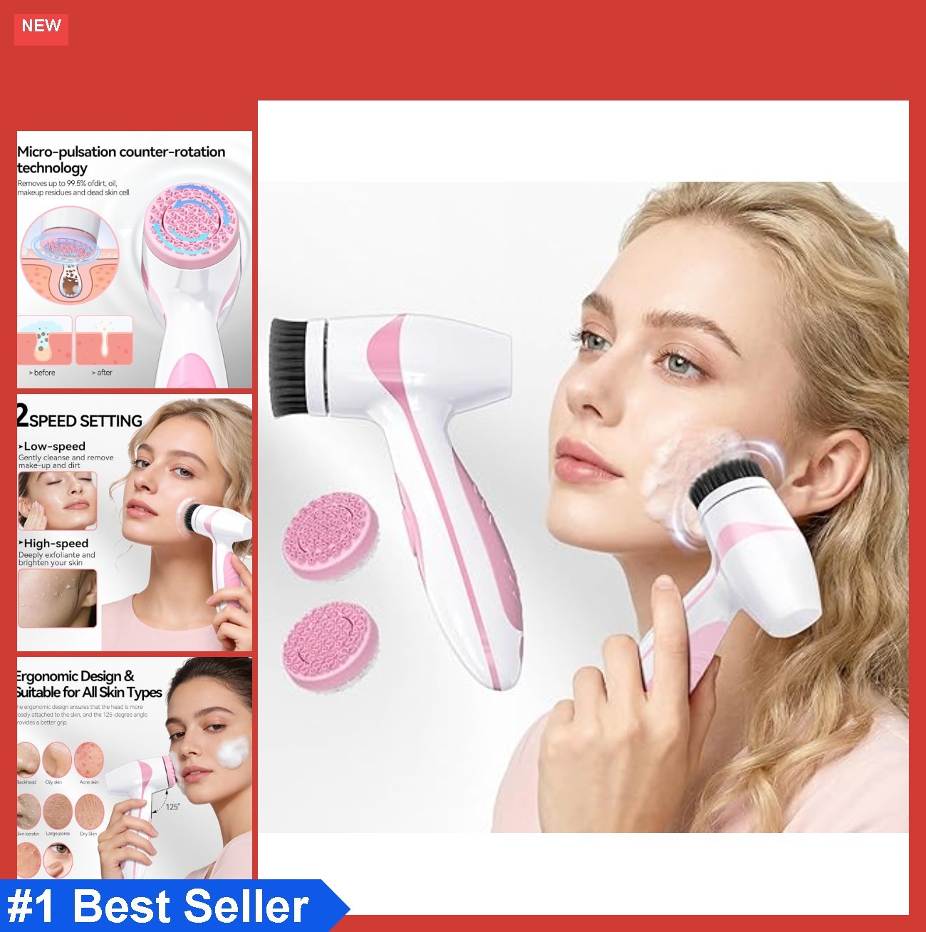 Facial Cleansing Brush Dual Rotating Electric Face Scrubber Waterproof