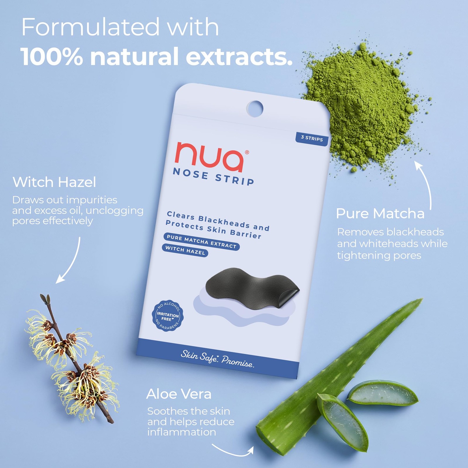 Nua Nose Strips 2 Pack | Blackhead & Whitehead Remover | Matcha & Witch Hazel