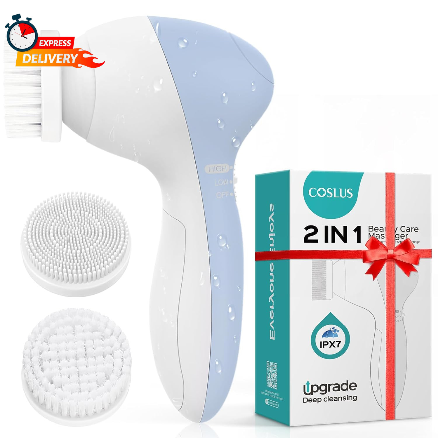 Facial Cleansing Brush Silicone Face Scrubber: 2 In1 FBS-D Electric Exfoliating
