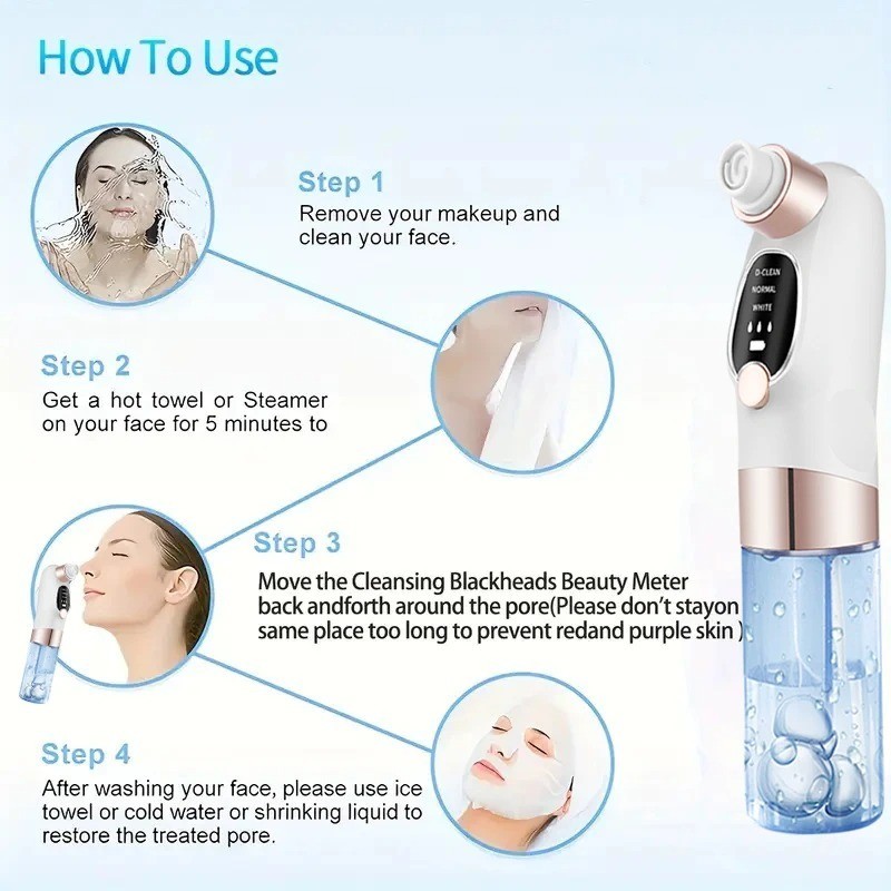Electric Blackhead Remover Vacuum Hydro Facial Pore Cleaner Acne Suction