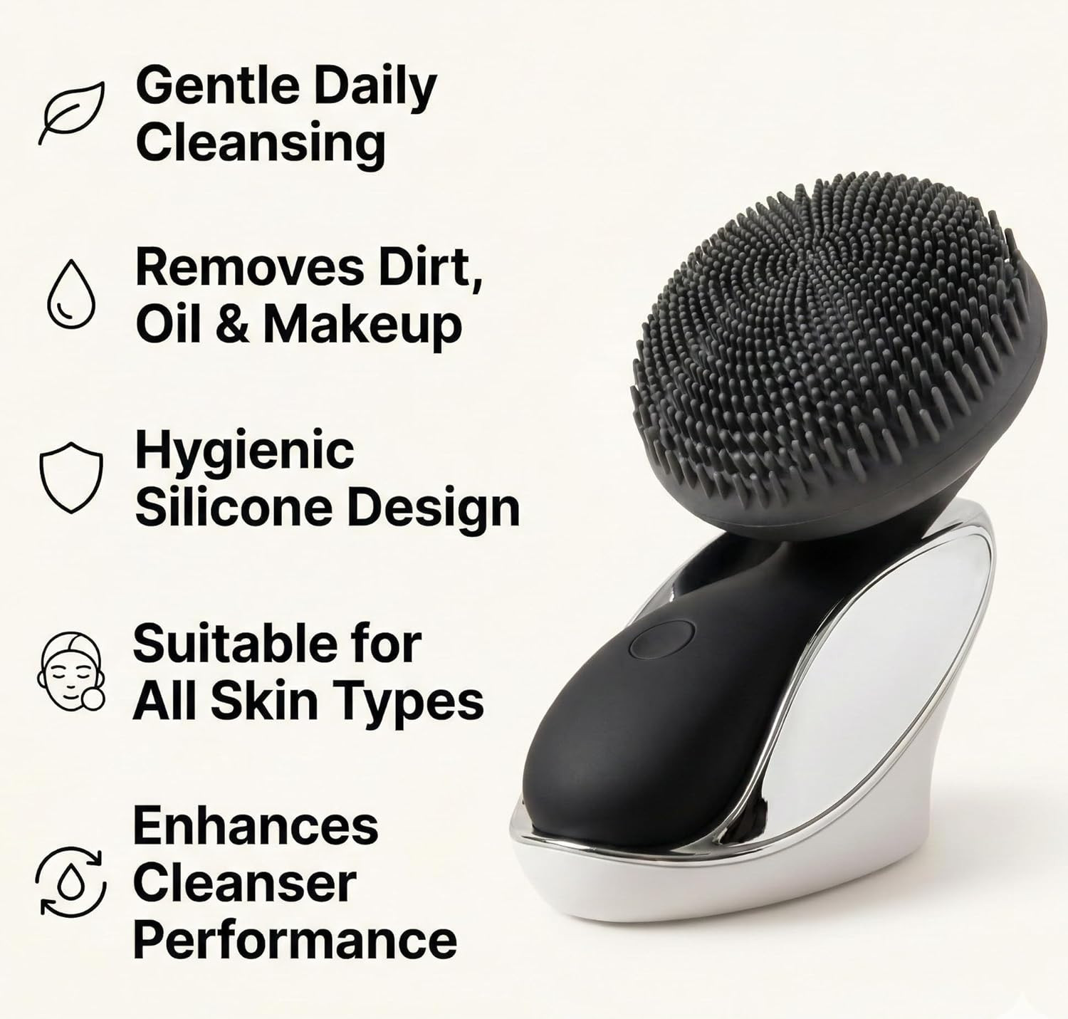 Tara Sonic Facial Cleansing Brush | Silicone Face Scrubber | Soft and Smooth Bri