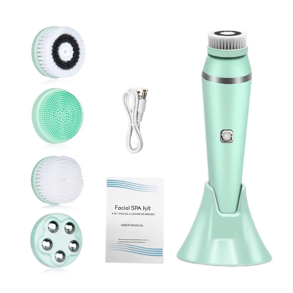 4 in 1 Electric Facial Cleansing Brush Sonic Waterproof Rotate Rechargeable Face