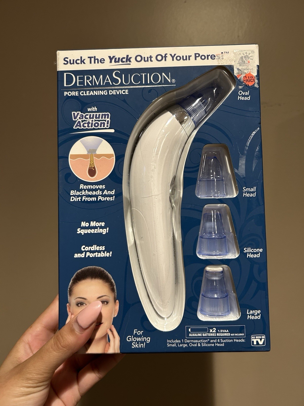 DermaSuction Cordless Pore Cleaning Device 2 Speeds 4 Suction Heads