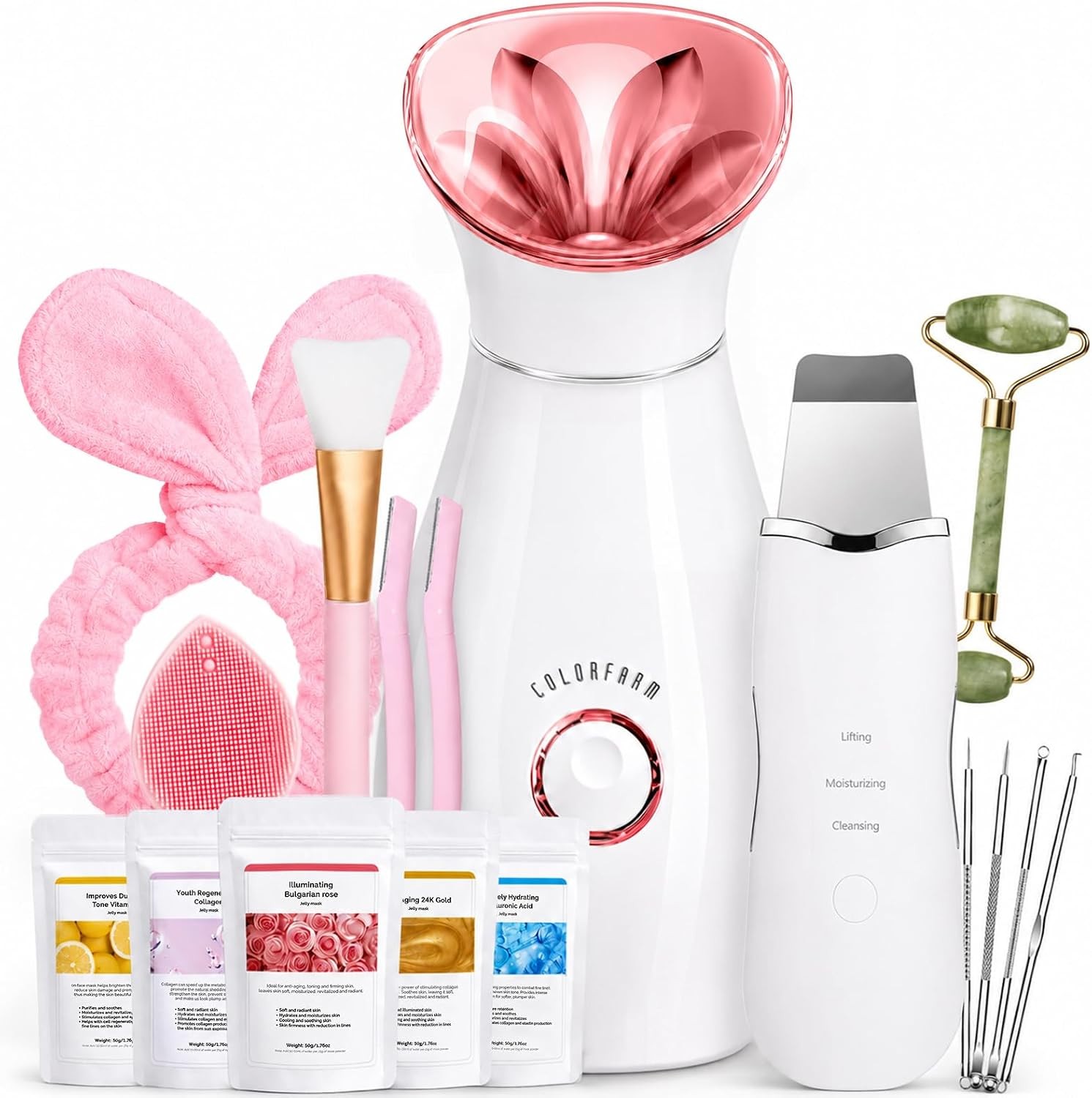 Colorfarm Facial Steamer Nano Ionic Home Spa Kit 8 Tools
