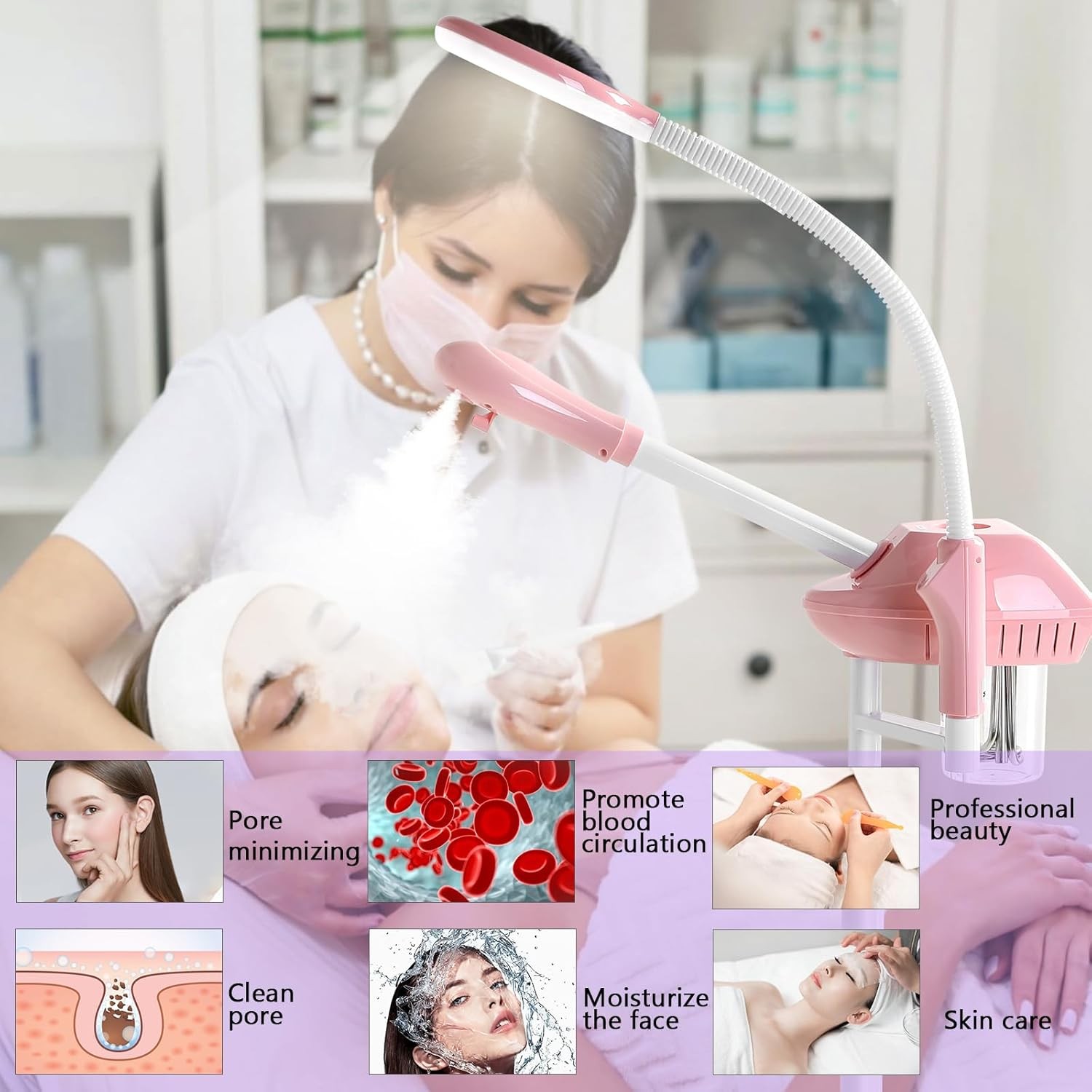 2 in 1 Facial Steamer on Wheels 5X Magnifying